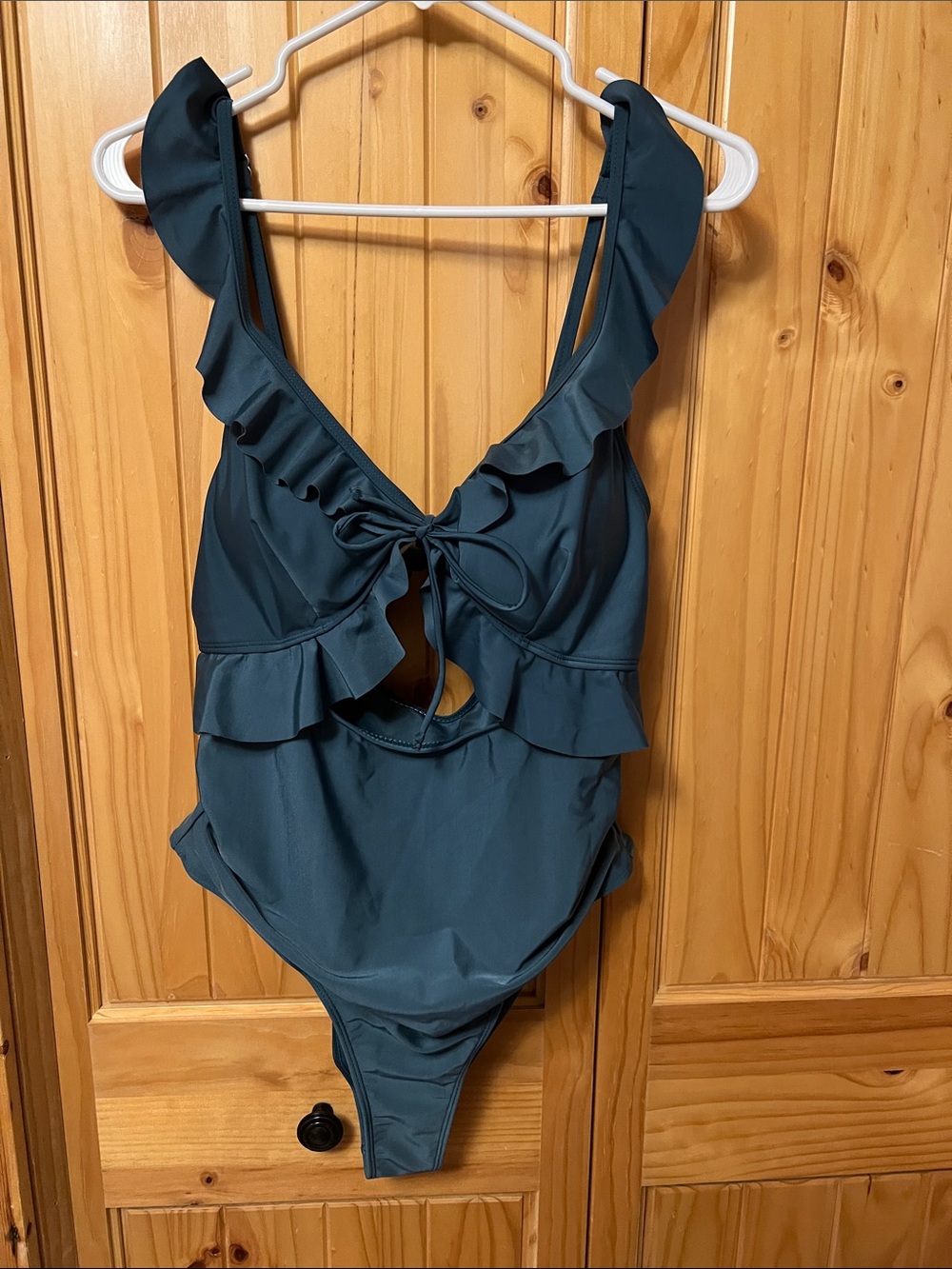 Womens Ruffle One-Piece Swimsuit in Teal